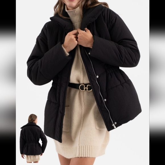 #9184🛑M, L Brand New! Elastic Waist Zip-Up Puffer Jacket - Picture 1 of 10